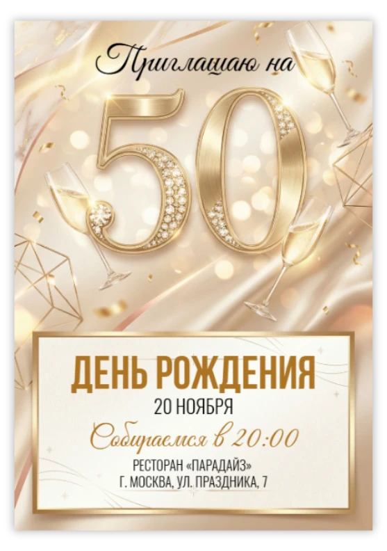 Приглашение на день рождения «50 лет»