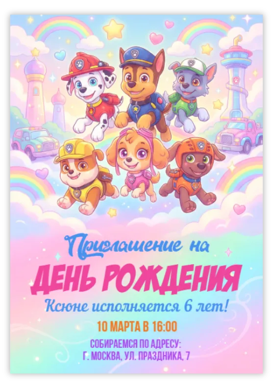 Приглашение на вечеринку «Щенячий патруль»